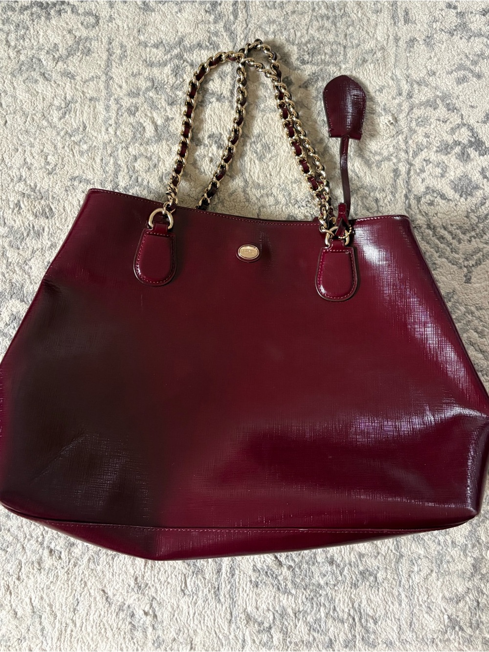 Coach Peyton Patent Leather Tote with Gold Chain Handles